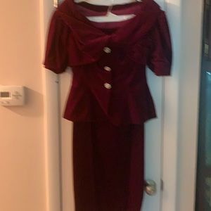 Burgundy velveteen dress. 2 piece